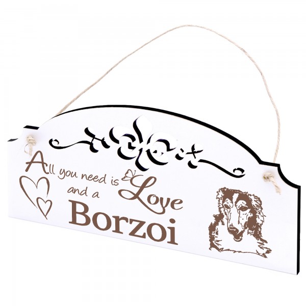 Schild Windhund Barsoi Deko 20x10cm - All you need is Love and a Borzoi - Holz