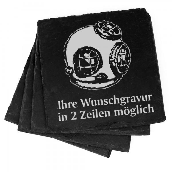 4x Taucherhelm Deko Schiefer Untersetzer Wunschgravur Set - 11 x 11 cm