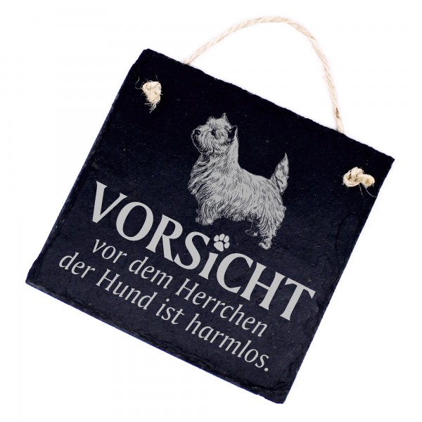 Hundeschild West Highland Terrier Schild aus Schiefer - Vorsicht vor dem Herrchen - 11cm x 11cm