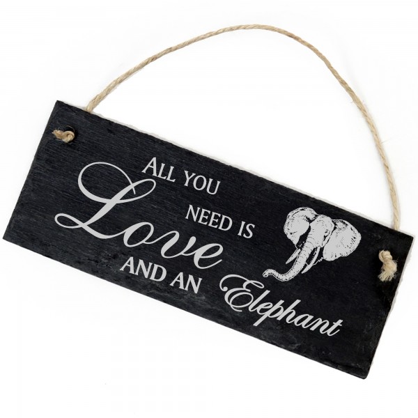 Schiefertafel Deko Elefant Kopf Schild 22 x 8 cm - All you need is Love and an Elephant