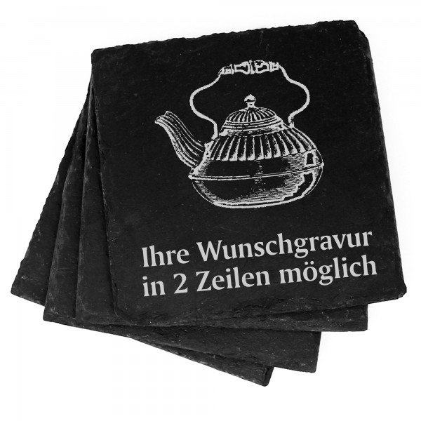 4x Teekanne Deko Schiefer Untersetzer Wunschgravur Set - 11 x 11 cm