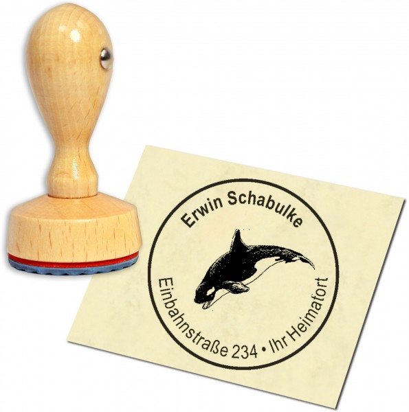 Stempel Adressstempel Holzstempel - Orca Schwertwal - rund 40mm