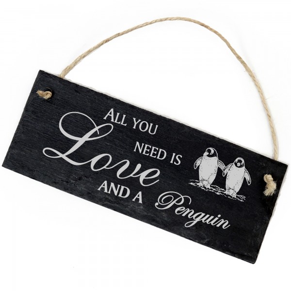 Schiefertafel Deko Pinguinpaar Schild 22 x 8 cm - All you need is Love and a Penguin