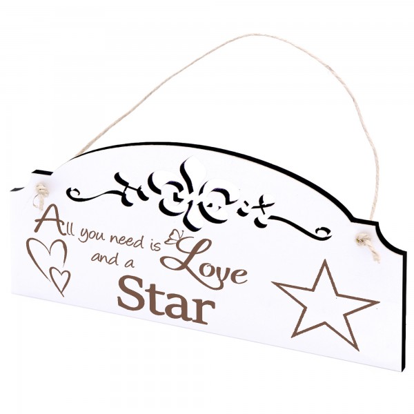 Schild Stern Deko 20x10cm - All you need is Love and a Star - Holz