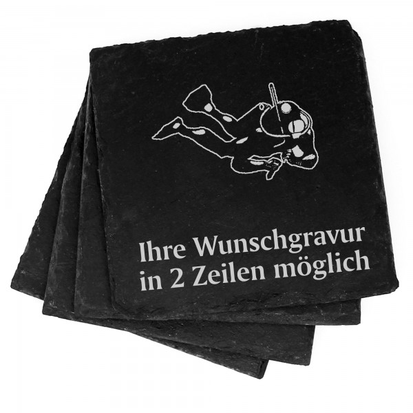 4x dunkler Taucher Deko Schiefer Untersetzer Wunschgravur Set - 11 x 11 cm
