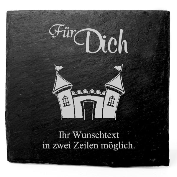 Deko Schiefer Untersetzer personalisiert Comic Schloss - Für Dich - 11x11cm