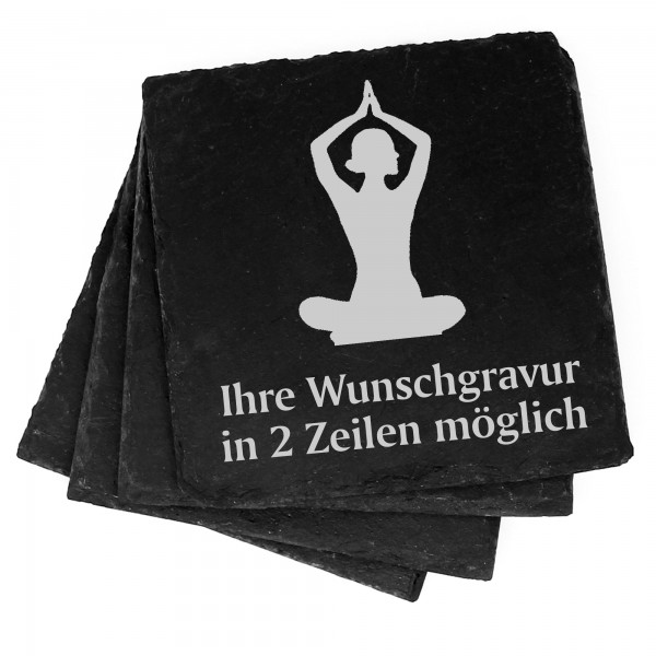 4x Yoga Deko Schiefer Untersetzer Wunschgravur Set - 11 x 11 cm