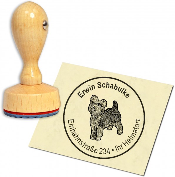 Stempel Adressstempel Holzstempel - Yorkshire Terrier - rund 40mm