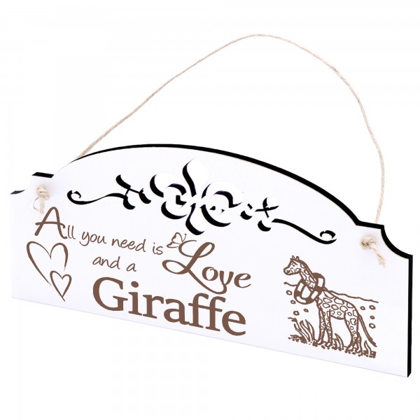Schild Giraffe mit Schwimmreifen Deko 20x10cm - All you need is Love and a Giraffe - Holz