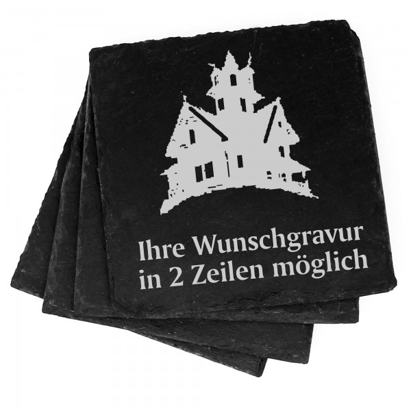 4x Hexenhaus Deko Schiefer Untersetzer Wunschgravur Set - 11 x 11 cm
