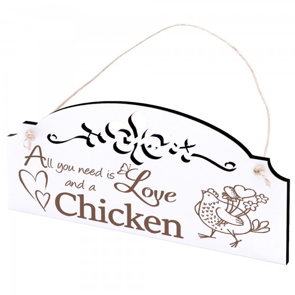Schild Henne mit Herzen Deko 20x10cm - All you need is Love and a Chicken - Holz