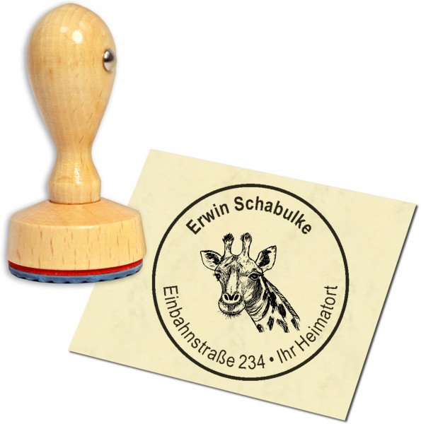Stempel Adressstempel Holzstempel - Giraffe Kopf - rund 40mm