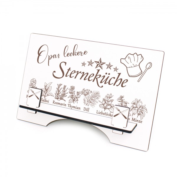 Buchhalterung für Kochbücher Opas leckere Sterneküche - mit Kräuter Motiv - 30 x 21 cm