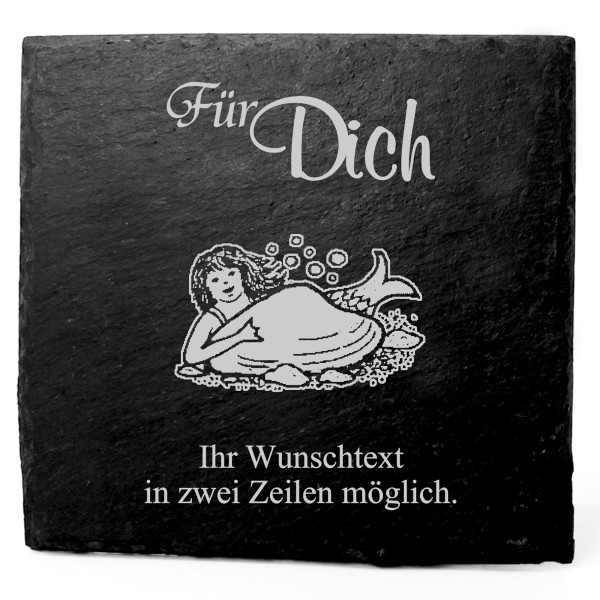 Deko Schiefer Untersetzer personalisiert Meerjungfrau mit Muschel - Für Dich - 11x11cm