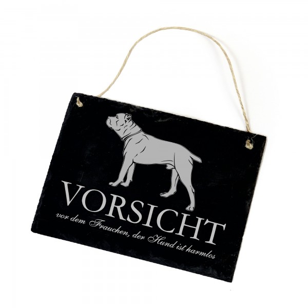 Hundeschild Cane Corso Schild aus Schiefer - Vorsicht vor dem Frauchen - 22cm x 16cm