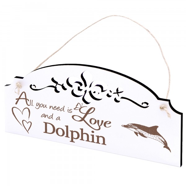 Schild dunkler Delfin Deko 20x10cm - All you need is Love and a Dolphin - Holz