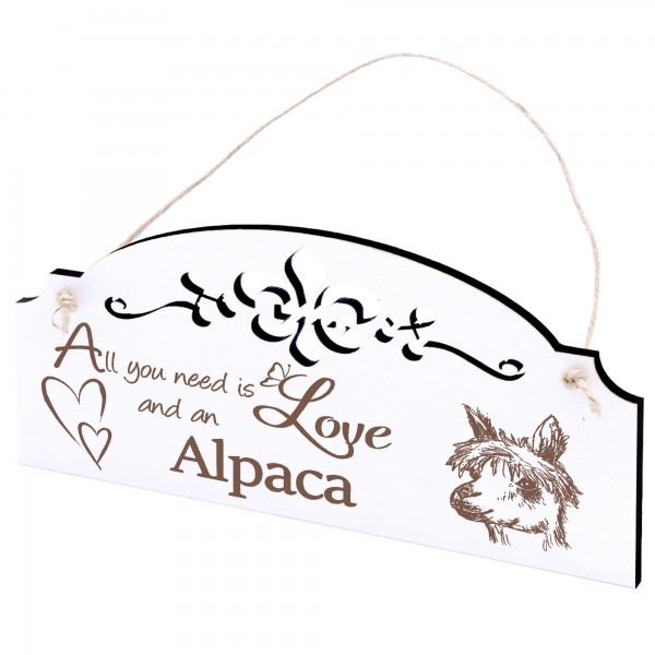 Schild Alpaka Kopf Lama Deko 20x10cm - All you need is Love and an Alpaca - Holz