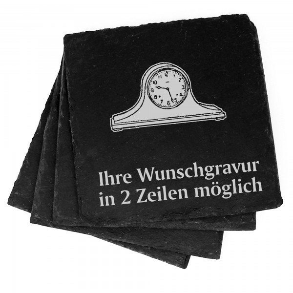 4x Standuhr Deko Schiefer Untersetzer Wunschgravur Set - 11 x 11 cm