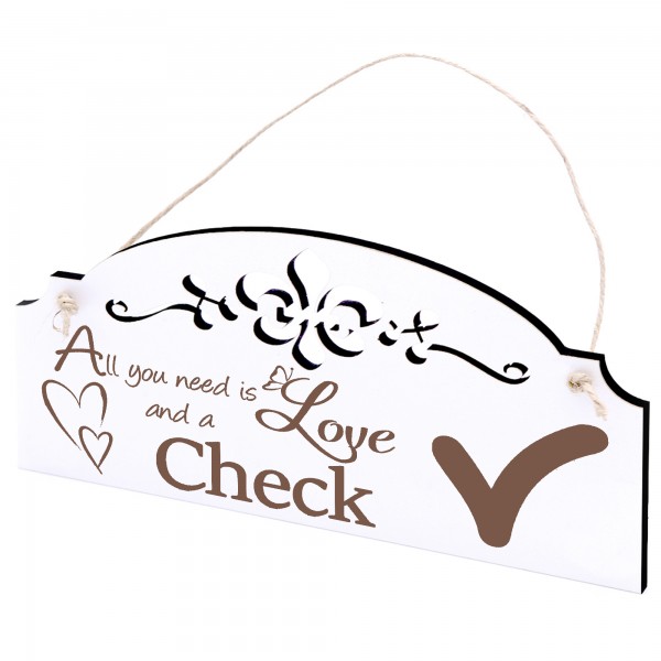 Schild Häkchen Deko 20x10cm - All you need is Love and a Check - Holz