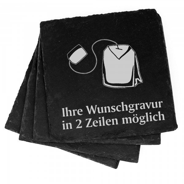 4x Teebeutel Deko Schiefer Untersetzer Wunschgravur Set - 11 x 11 cm
