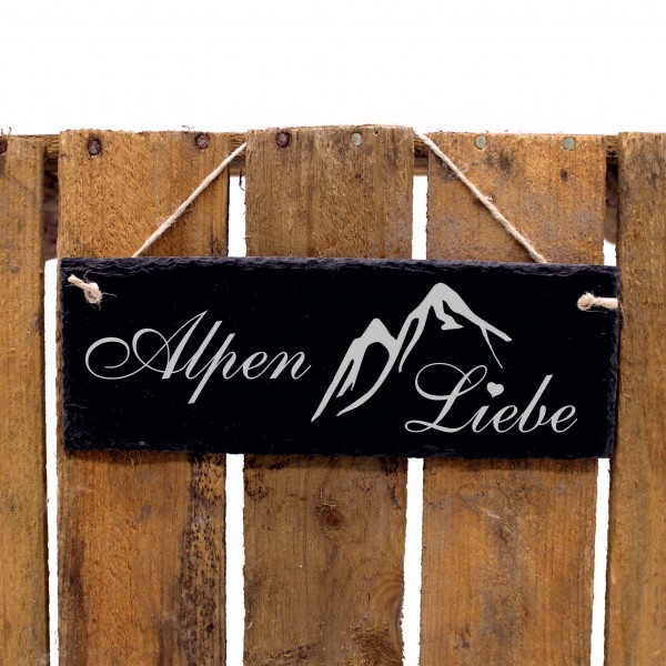 Schiefertafel Alpen Liebe - BERGE - Deko Schild 22 x 8 cm