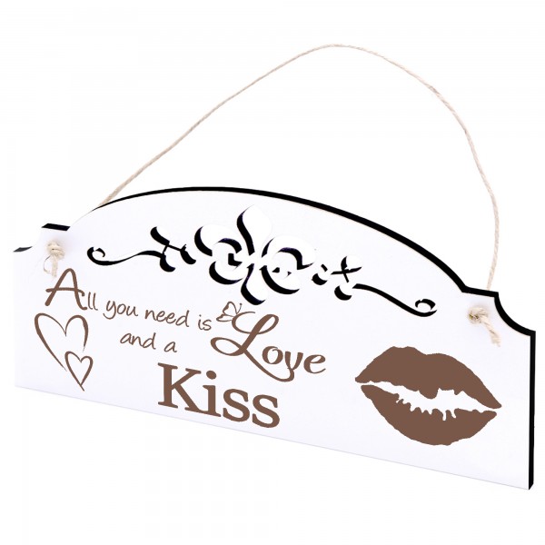 Schild Kussmund Deko 20x10cm - All you need is Love and a Kiss - Holz