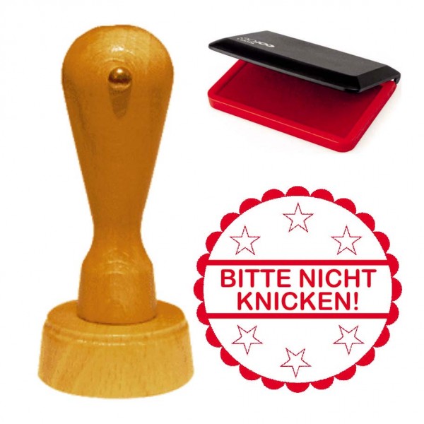 Cooler Stempel « BITTE NICHT KNICKEN! » inkl. Stempelkissen