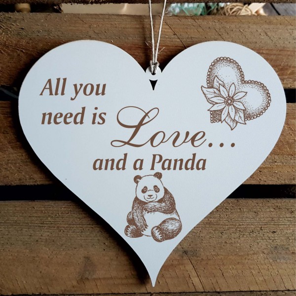 Herz Schild All you need is love and a Panda - 13 x 12 cm