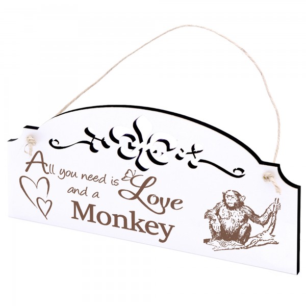 Schild Affe auf Ast Deko 20x10cm - All you need is Love and a Monkey - Holz