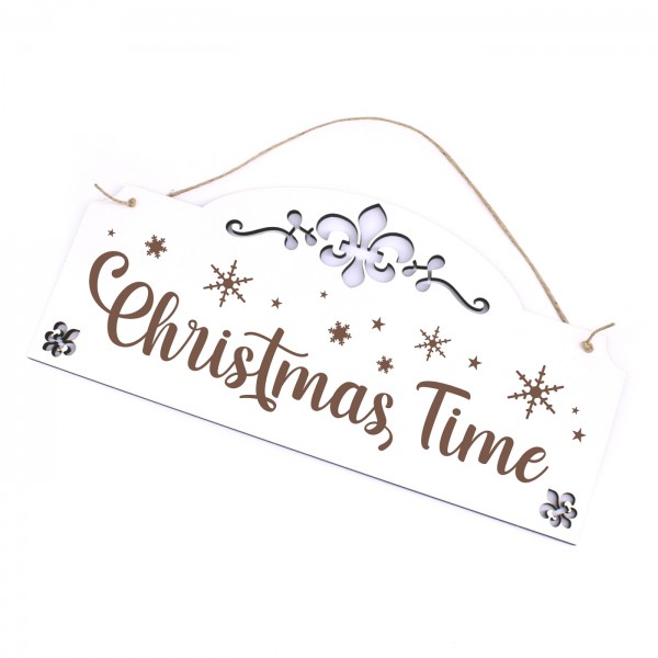 Weihnachten Schild Christmas Time - Schneeflocken Motiv mit Ornamenten 28x13 cm